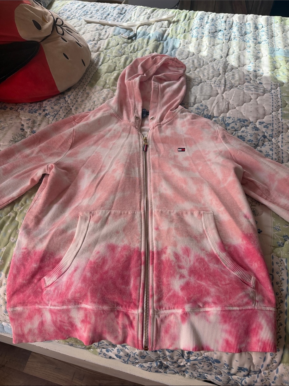 Tommy Hilfiger Pink and White Tie-Dye Zip Hoodie